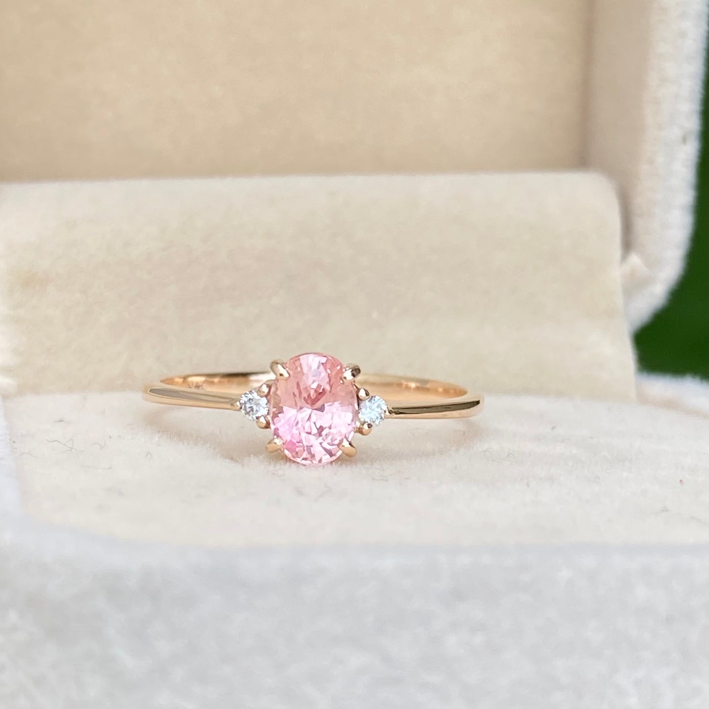 Peach Champagne Sapphire Diamond ring 14K Rose Gold