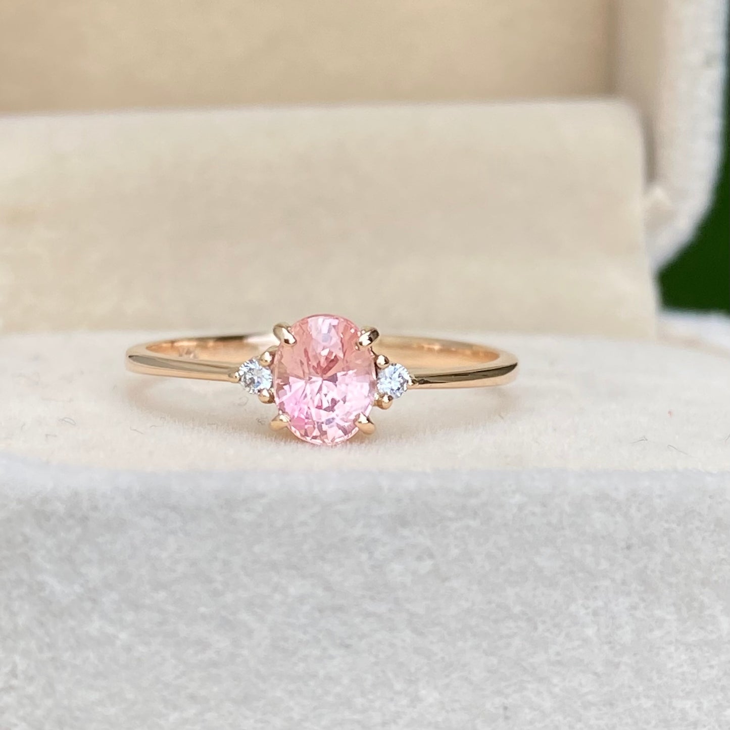 Peach Champagne Sapphire Diamond ring 14K Rose Gold