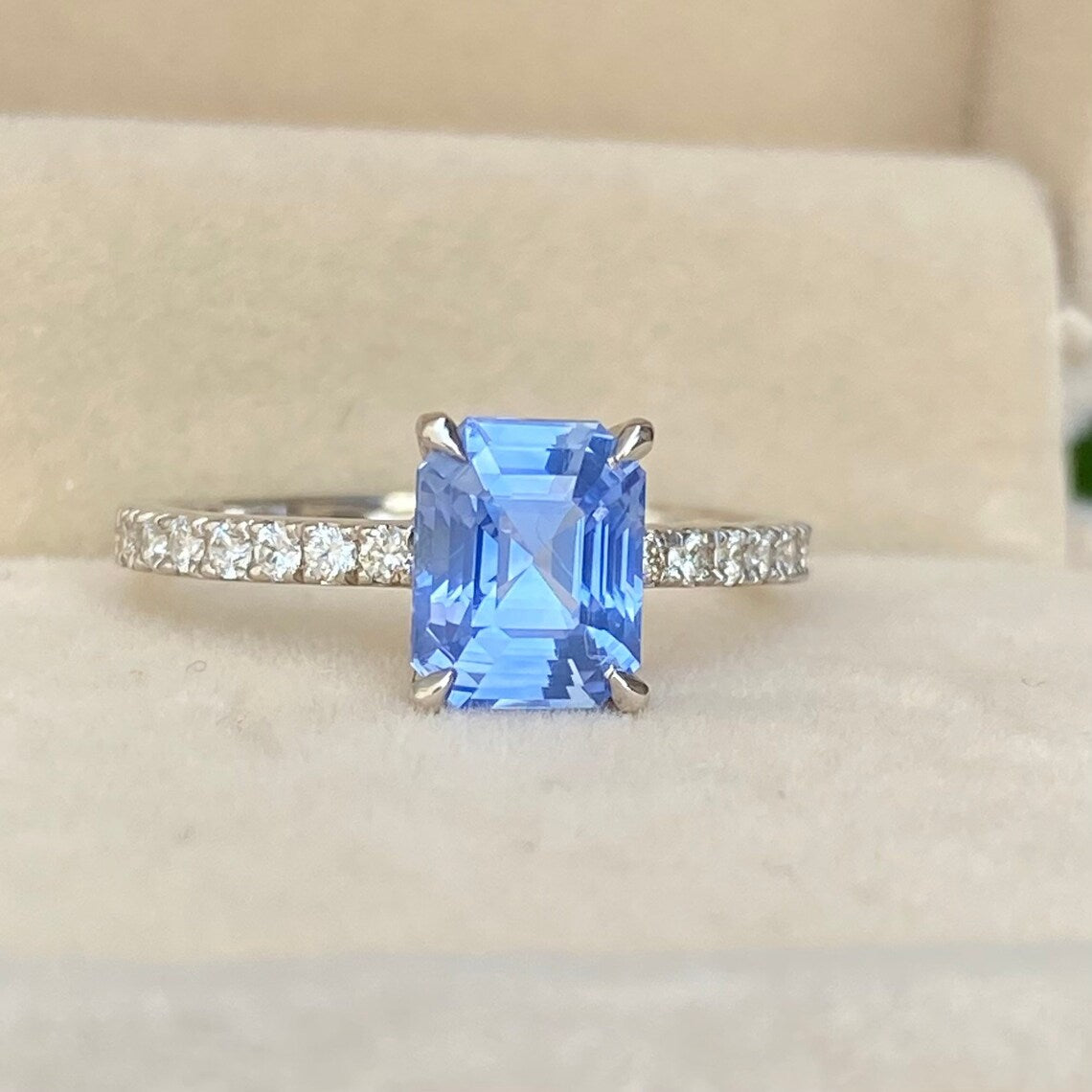 2ct Natural Light Blue Sapphire Diamond ring 14K White Gold