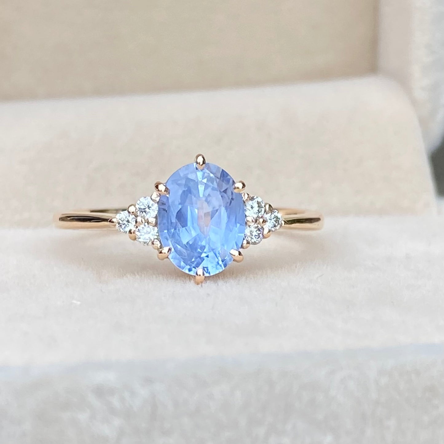 Pastel Blue Sapphire Diamond Cluster Ring 14K Rose Gold