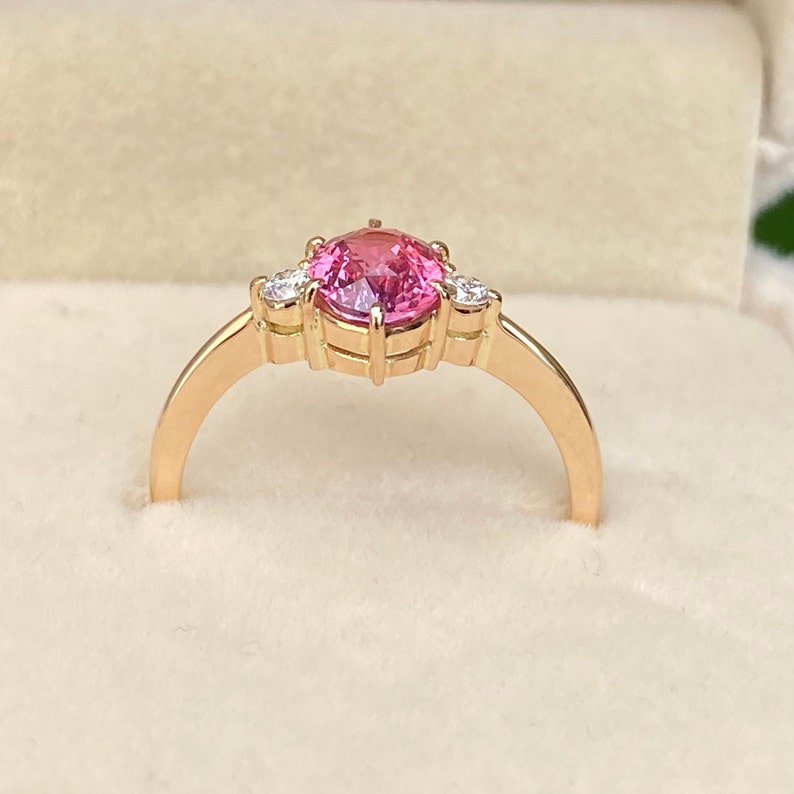 Pink Violet Bicolor Sapphire Three stone Ring