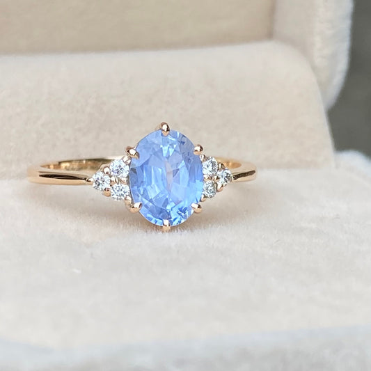 Pastel Blue Sapphire Diamond Cluster Ring 14K Rose Gold