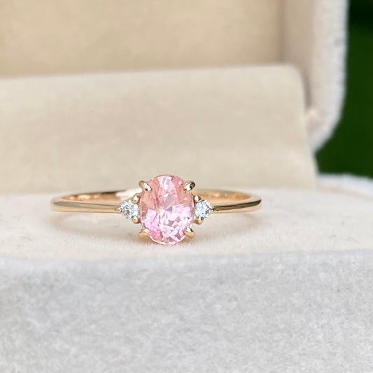 Peach Champagne Sapphire Diamond ring 14K Rose Gold