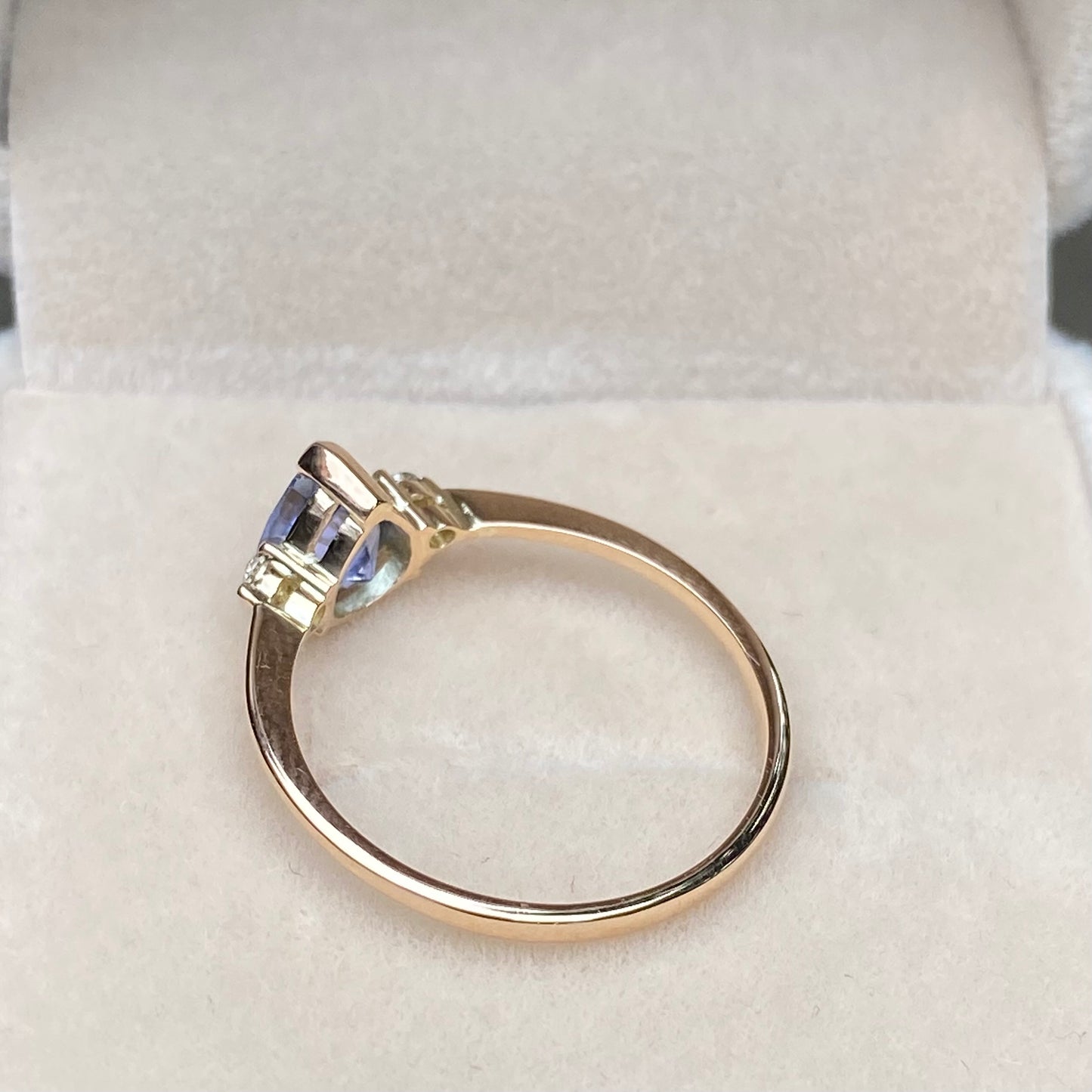 Pastel Blue Sapphire Diamond three stone Ring 14K Rose Gold