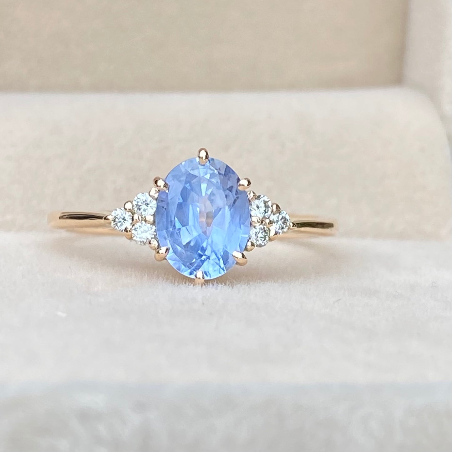 Pastel Blue Sapphire Diamond Cluster Ring 14K Rose Gold