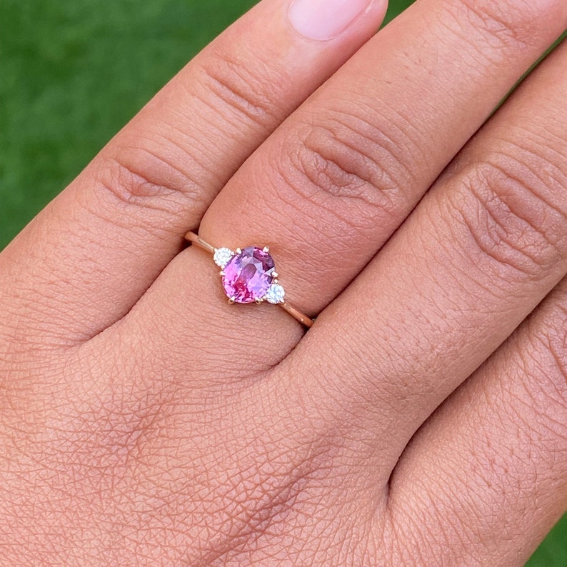 Pink Violet Bicolor Sapphire Three stone Ring