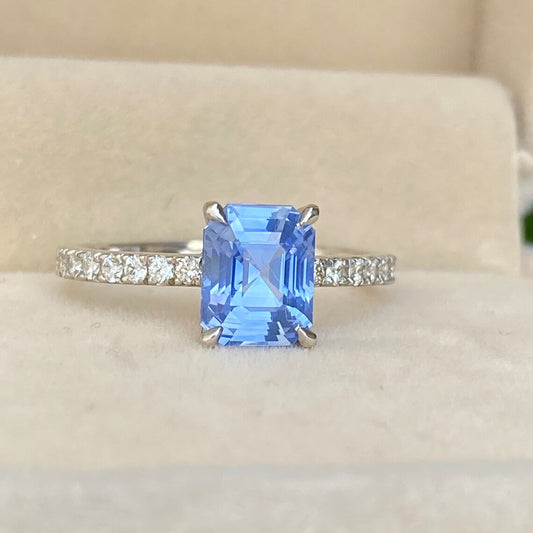 Ceylon blue sapphire Diamond ring 14K White Gold