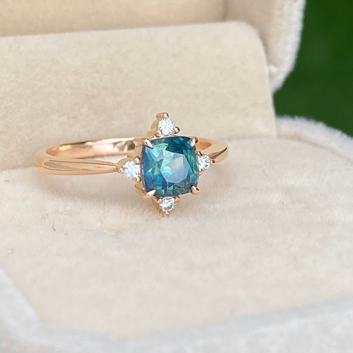 Teal Sapphire Ring / Engagement Ring / Blue Green Sapphire / Proposal Ring